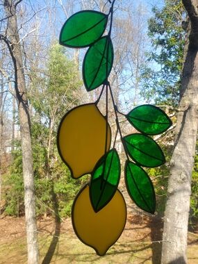 Stained Glass Lemon Branch Suncatcher Window Hanging Art Glass Home & Garden
